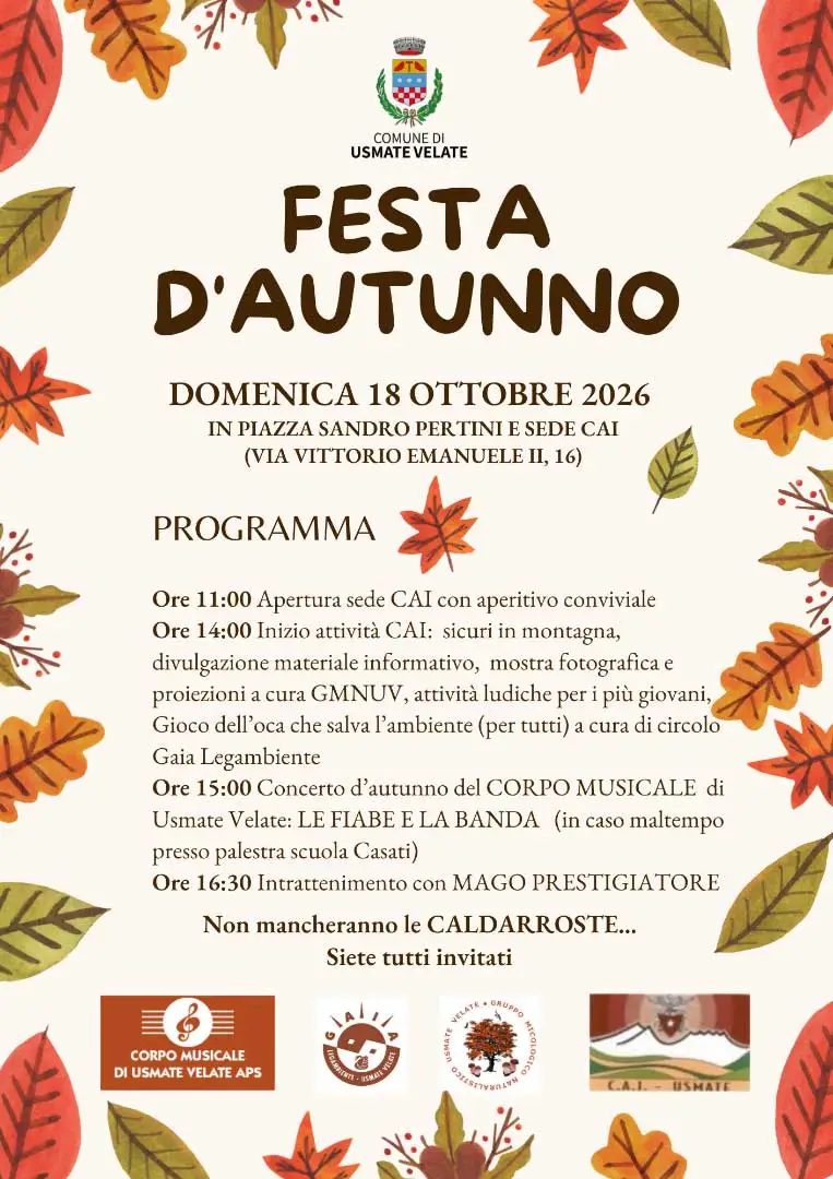 Al momento stai visualizzando Festa d’Autunno a Usmate Velate. Musica, giochi e caldarroste in Piazza Pertini